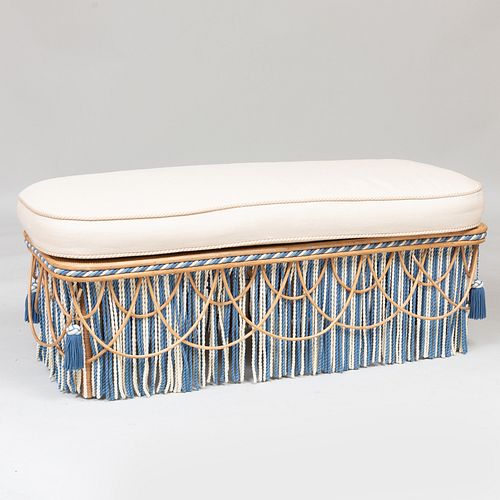 Modern Caned and Reed Upholstered Ottoman, Designed by Toni Facella Sensi