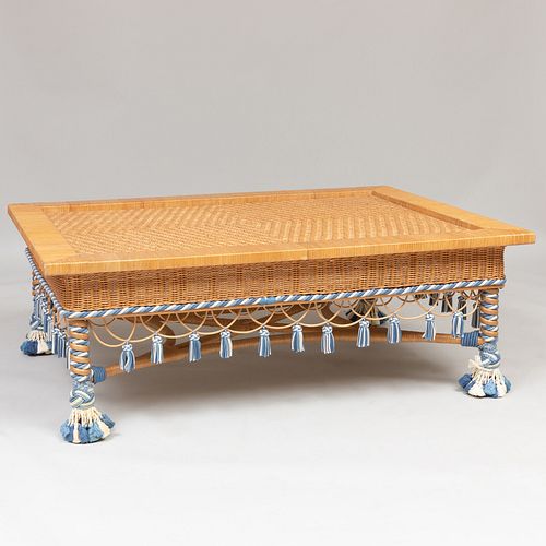 Modern Wicker and Tassel Decorated Low Table, Designed by Toni Facella Sensi