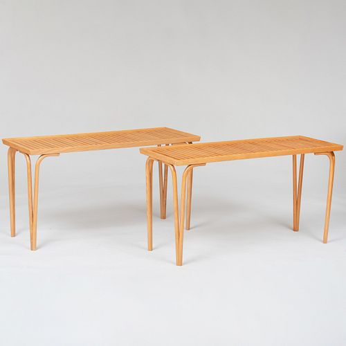 Pair of Swedish Ash Slat Tables, Attributed to Carl-Axel Acking