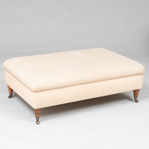 Victorian Style Fruitwood and Upholstered Ottoman
