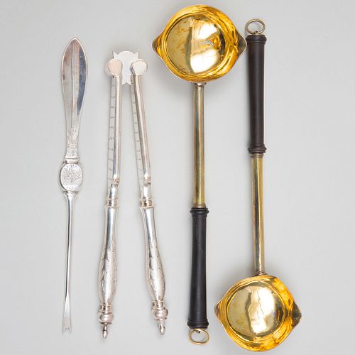 Pair of George III Silver-Gilt Ladles and Silver Plate Nutcracker Set