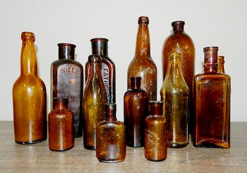 Miscellaneous - 13 amber bottles