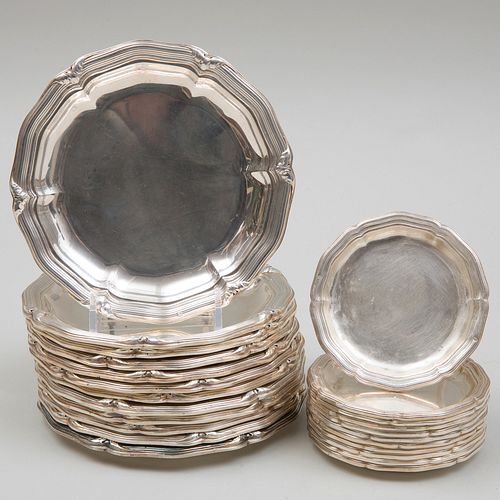 Set of Twelve Puiforcat Silver Bread Plates and Eleven Butter Pats