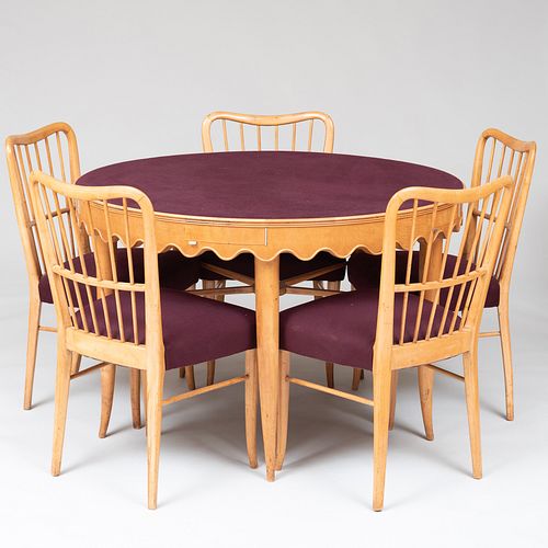 Modern Maple Games Table and Five Matching Side Chairs, Attributed to Paolo Buffa