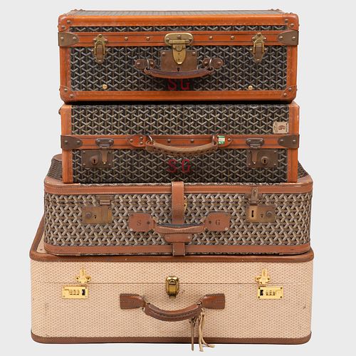 Group of Vintage Hard and Soft Sided Goyard and T. Anthony Luggage