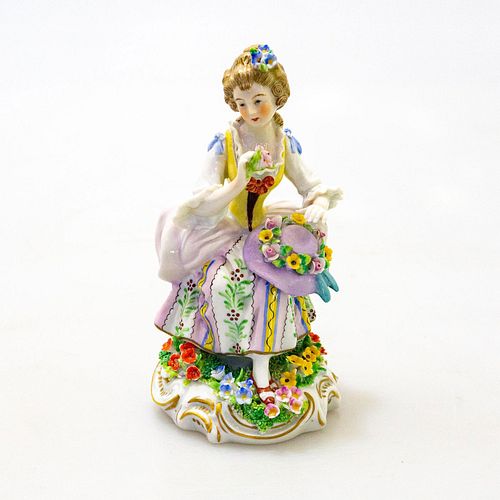 Sitzendorf Small Porcelain Figurine , Woman with Floral Hat