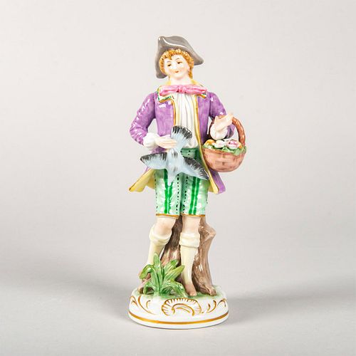 Vintage Porcelain Figurine, Man Holding Flower Basket