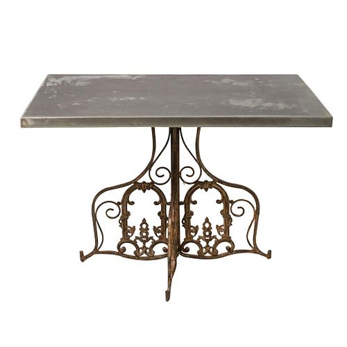 19th Century Zinc Top Table With Wrought Iron Base
