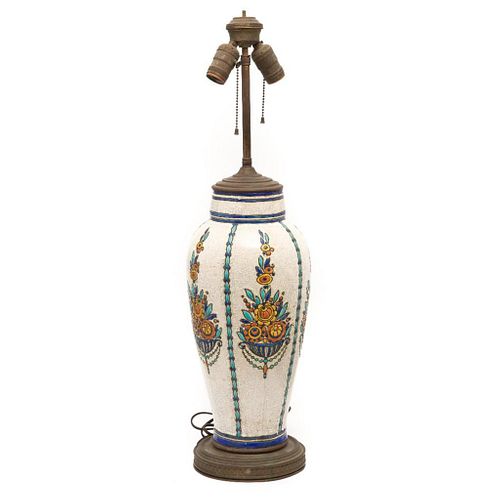 Art Deco Catteau Boch Freres for Keramis Enameled Ceramic Tall Table Lamp