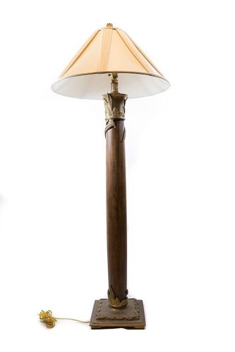 Walnut and Bronze Midcentury Floor Lamp