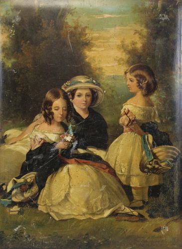 Royal Princesses 19th Century English Oil Painting on Panel