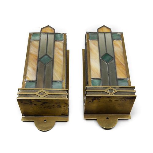 Arts and Crafts Movement Leaded Glass Sconces