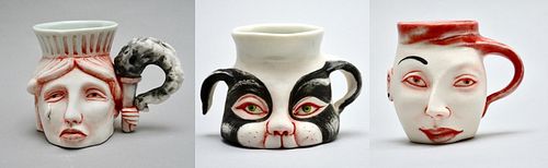Patti Warashina, 3 Porcelain Cups