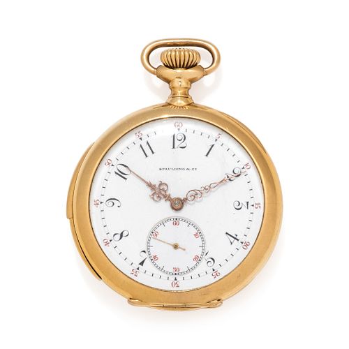 PATEK PHILIPPE, SPAULDING & CO., 18K YELLOW GOLD MINUTE REPEATER OPEN FACE POCKET WATCH, 1906