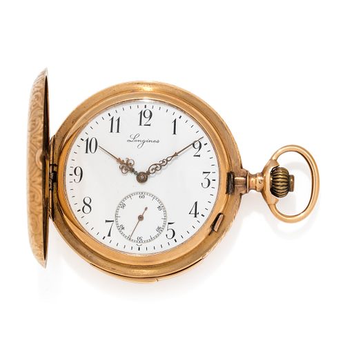 LONGINES, 18K YELLOW GOLD MINUTE REPEATER HUNTER CASE POCKET WATCH