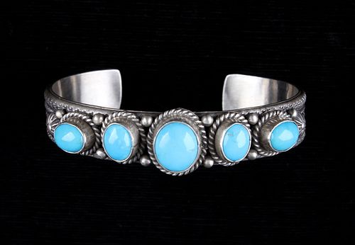 Signed Navajo Sterling & Kingman Turquoise Cuff