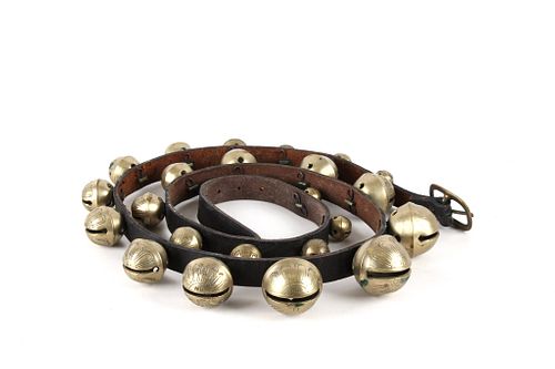 Large Graduated Brass Sleigh Bells Leather Collar
