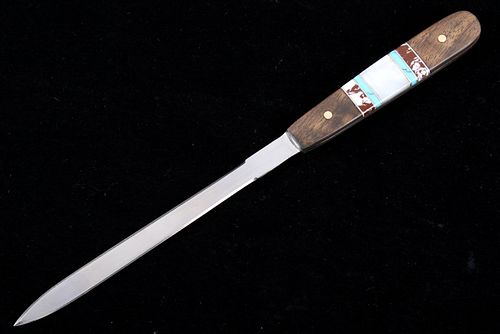 Navajo Custom Wild Horse & Turquoise Inlaid Knife