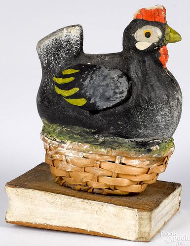 Chicken on basket pipsqueak toy, 19th c.