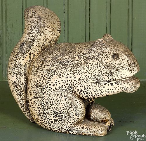 Carved and painted squirrel with nut, ca. 1900