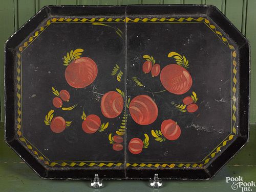 Large black toleware tray, 19th c.