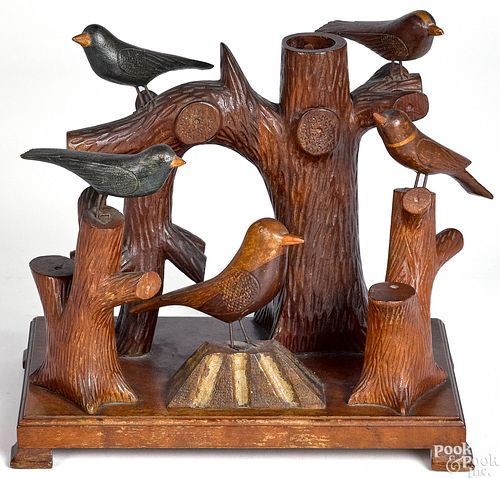 Carved mahogany bird grouping, early/mid 20th c.
