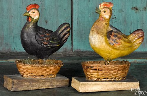 Pair of chicken in basket pipsqueak toys, 19th c.