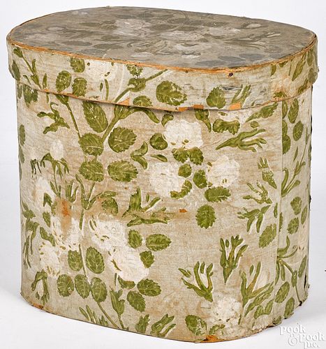 Wallpaper covered bentwood box, 19th c.