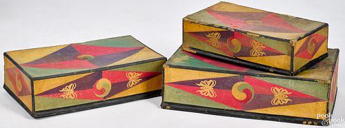 Unusual nest of three wallpaper boxes, 19th c.