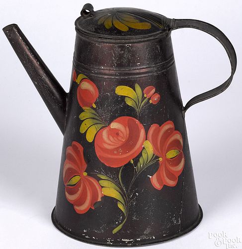 Black toleware teapot, 19th c.