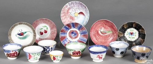 Assorted spatter cups and saucers