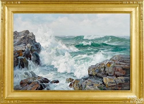 Charles Vickery oil on canvas coastal scene