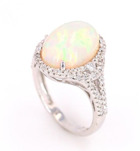 Ethiopian Opal (4.14ct) & Diamond 14K Gold Ring