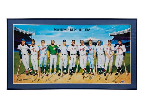 A 1988 500 Home Run Club Ron Lewis Multi Signed Print,
18 x 36 inches