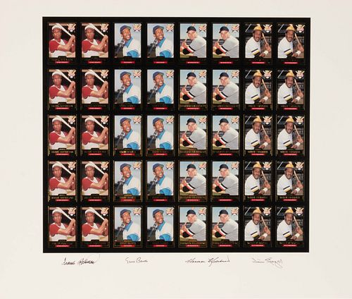 A Group of Seven Uncut Sheets of Signed Home Run Heroes Baseball Cards (Robinson, Banks, Killebrew, Stargell),
23 1/2 x 27 1/2 inches.