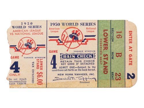 A 1950 World Series Game 4 Ticket Stub (Whitey Ford First WS Win),