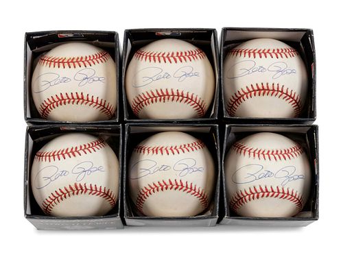 A Group of Six Pete Rose Signed Baseballs,