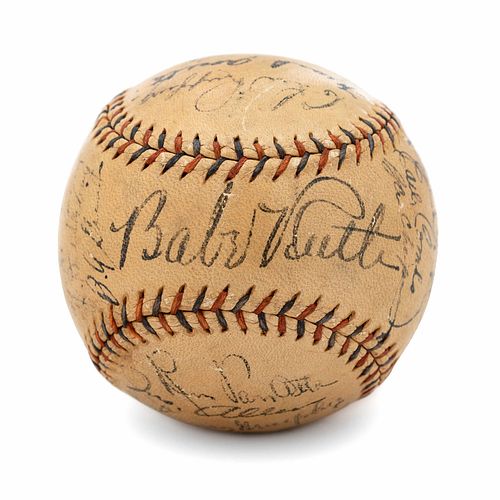 A Babe Ruth, Lou Gehrig and 1934 New York Yankees Team Signed Baseball (Beckett LOA),