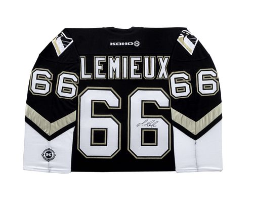 A Mario Lemieux Signed Pittsburgh Penguins Jersey (Koho),
32 1/2 x 40 1/2 inches.