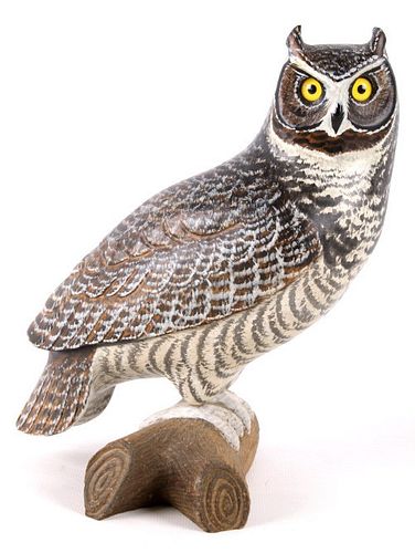 Hand Carved & Painted Great Horned Owl