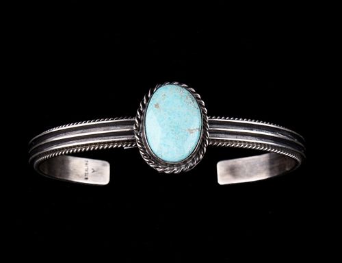 Navajo Sterling Silver & Royston Turquoise Cuff