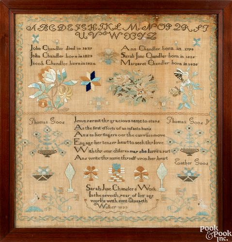 Silk on linen family record, dated 1833