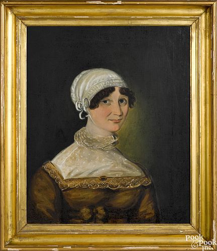 Oil on canvas portrait of a young woman, ca. 1835