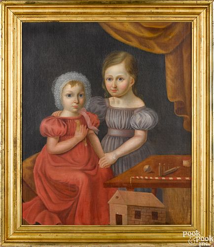 Oil on canvas portrait of two children