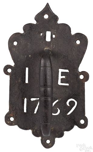Rare New Jersey iron door latch plate, dated 1769