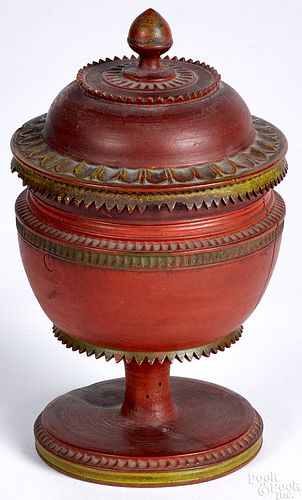 Turned and painted tobacco canister, 19th c.