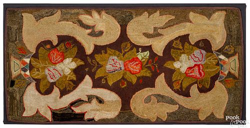 American floral hooked rug, ca. 1900