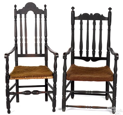 Two New England banisterback armchairs