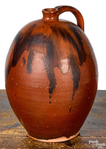 Large New England redware jug, 19th c.