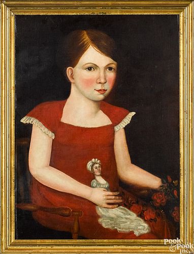 Oil on canvas naïve portrait of a young girl